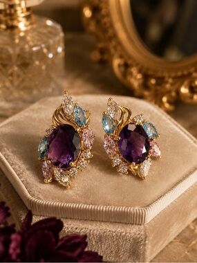 Elegant Purple and Gold Earrings